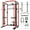 Black & Red, variant on Power Cage with LAT Pulldown, Multi-Functional Power Rack with Smith Bar, J-Hooks, Dip Handles, Landmine Attachment and Cable Pulley System, Weight Cage for Home Gym,Black
