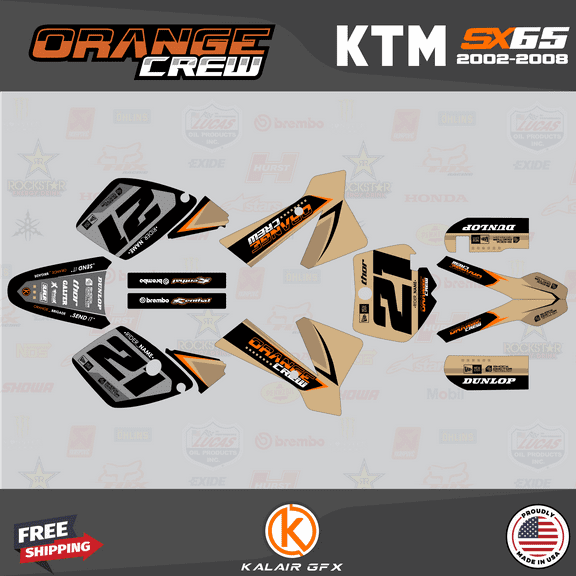Kalair GFX Graphics Kit for Ktm SX65 (2002-2008) Orange-crew Series