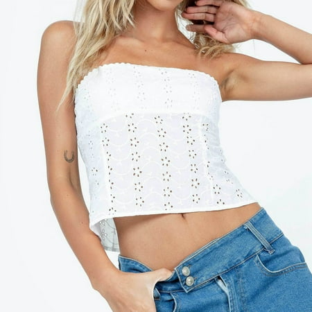 SNKSDGM Female Womens White Tank Top with Built in Bra Swim Top Womens White Tank Tops for Layering V Neck Women s Top Vest Europe and The United States Sexy Crop Strapless Vest S