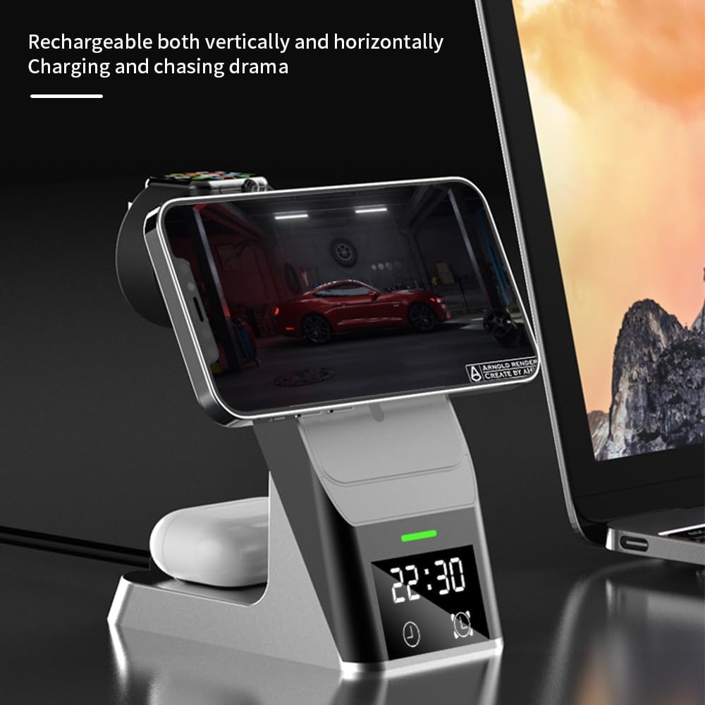 3-in-1 Magnetic Wireless Charging Station – Fast Charger Stand for iPhone 15/14/13/12 Series, Apple Watch & AirPods Pack of 2