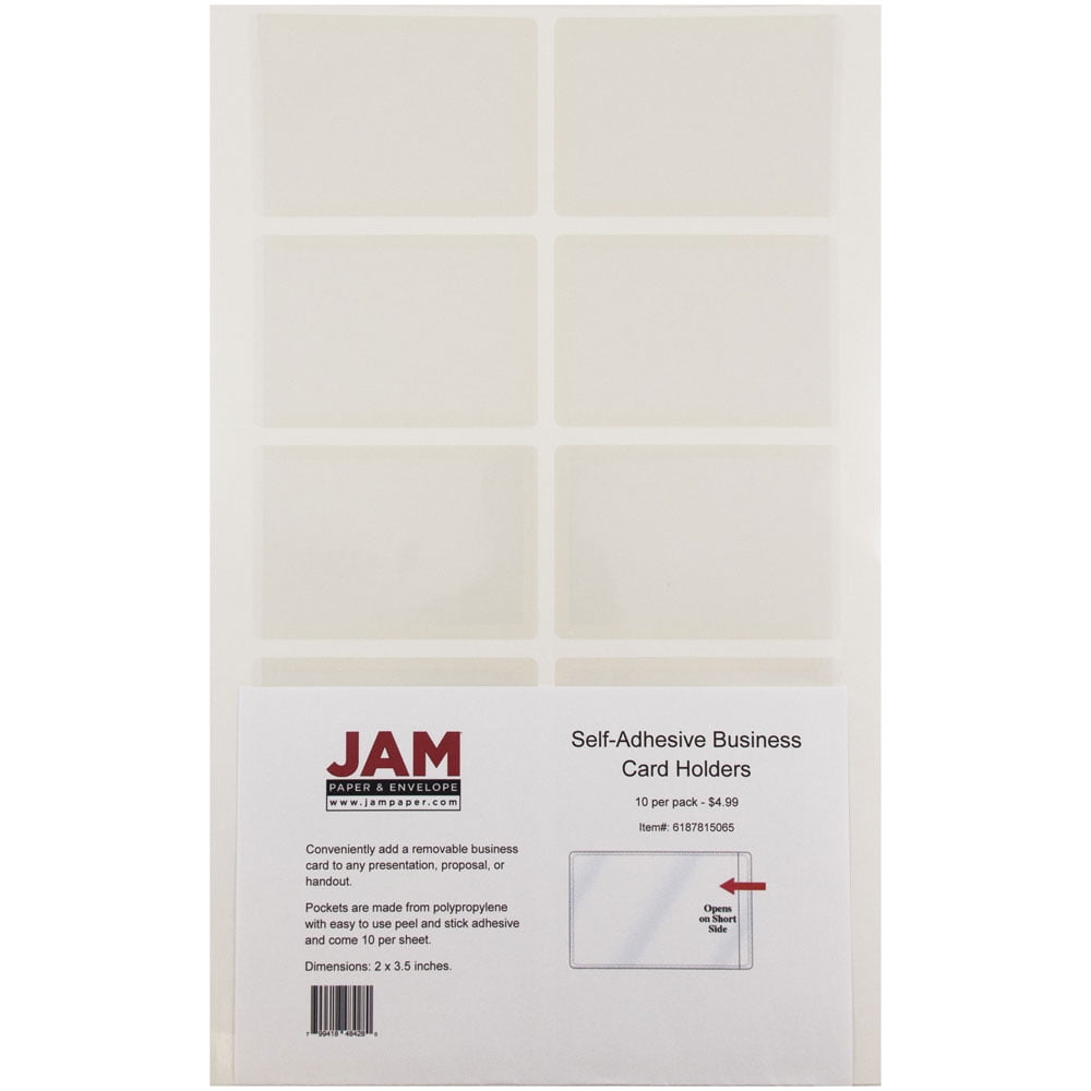 JAM® Self Adhesive Business Card Holders, 2' x 3 1/2', Clear, 24/pack