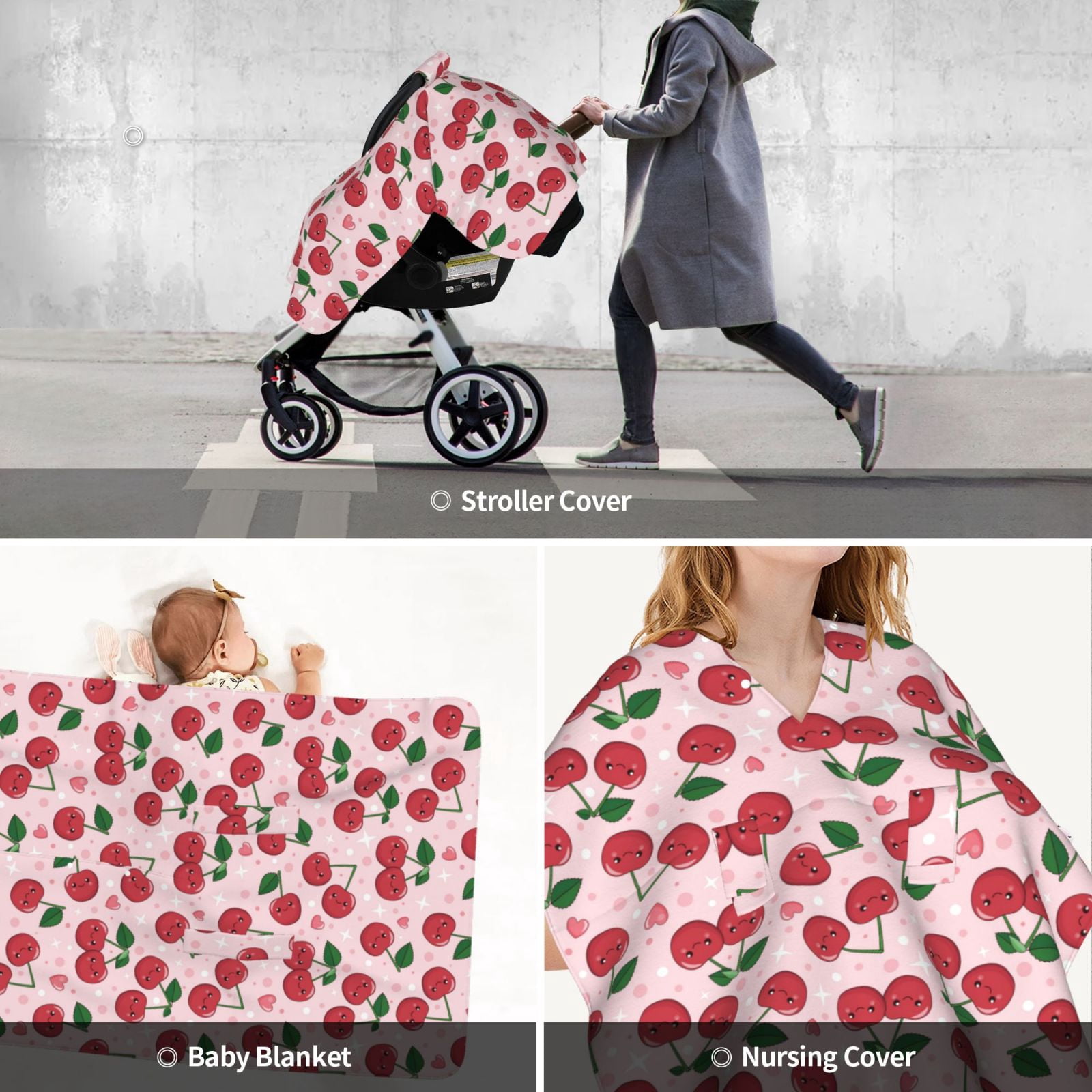 Car Seat Cover Baby - Cute Berry Star Pink Breathable Infant Car Seat Cover for Baby Carseat, Lightweight Comfort Baby Essentials Must Haves Newborn Stuff for Girl Boy