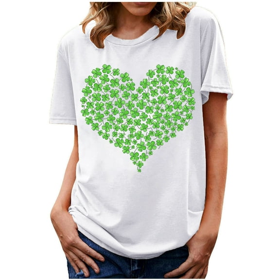 BLVB St. Patricks Day Shirt for Womens Cute Clover T-Shirt Shamrock Printed Shirts Short Sleeve Graphic Tees Tops White 6