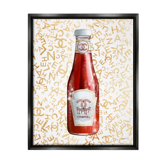 Stupell Industries Trendy Diner Ketchup Condiment Luxury Fashion Pattern Graphic Art Jet Black Floating Framed Canvas Print Wall Art, Design by Ziwei Li