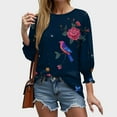 thumbnail image 5 of Kaprioy Graphic Tees For Women Crew Neck T Shirts 3/4 Sleeve Casual Boho Tops Cute Blouses Dressy Fall Fashion Clothes Dark Blue, XXL, 5 of 7