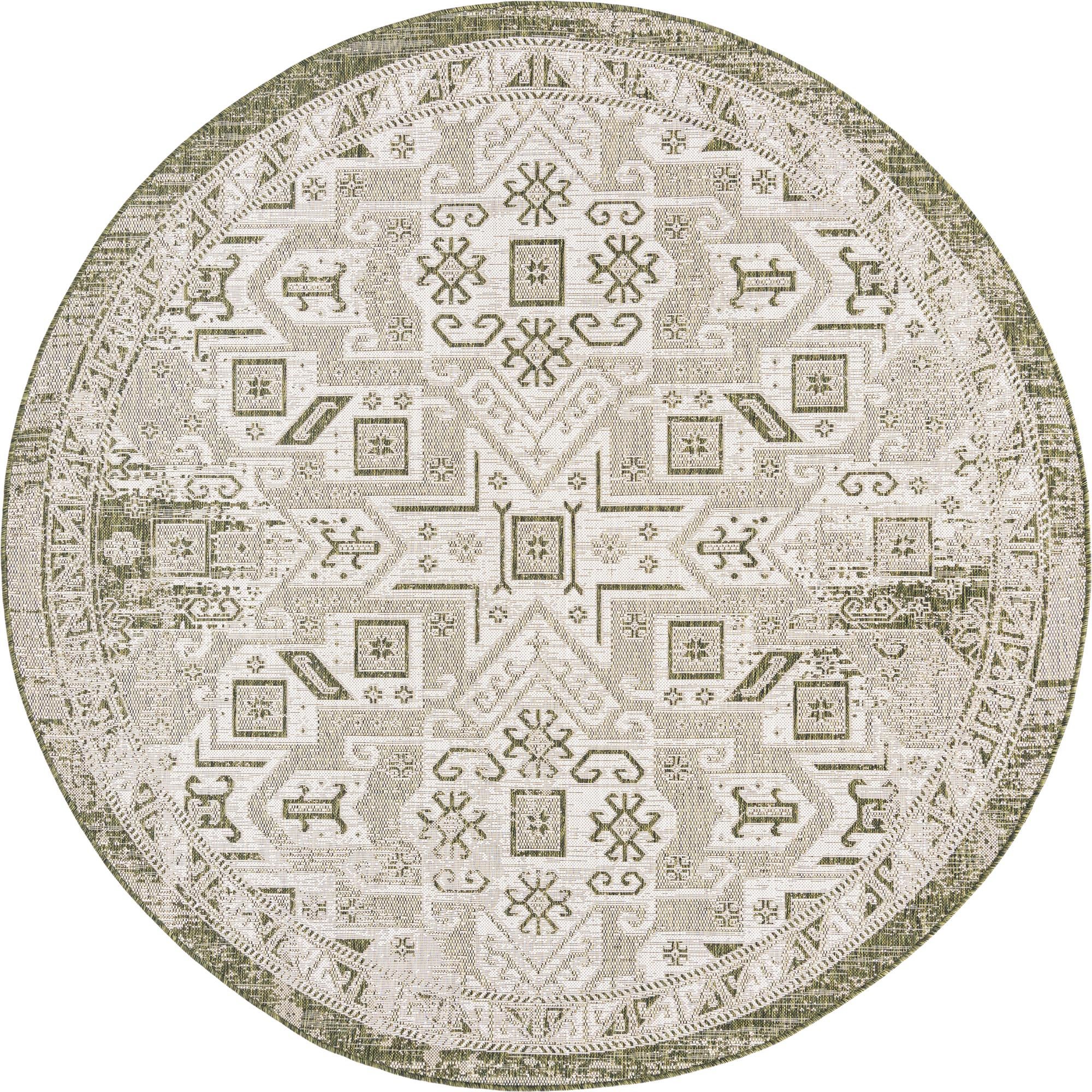 Rugs.com Outdoor Aztec Collection Rug – 8 Ft Round Green Flatweave Rug Perfect For Kitchens, Dining Rooms - image 2 of 6