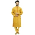 thumbnail image 2 of Atasi Men's Kurta Pyjama Set Yellow Dupion Ethnic Bollywood Shirt-Medium, 2 of 7