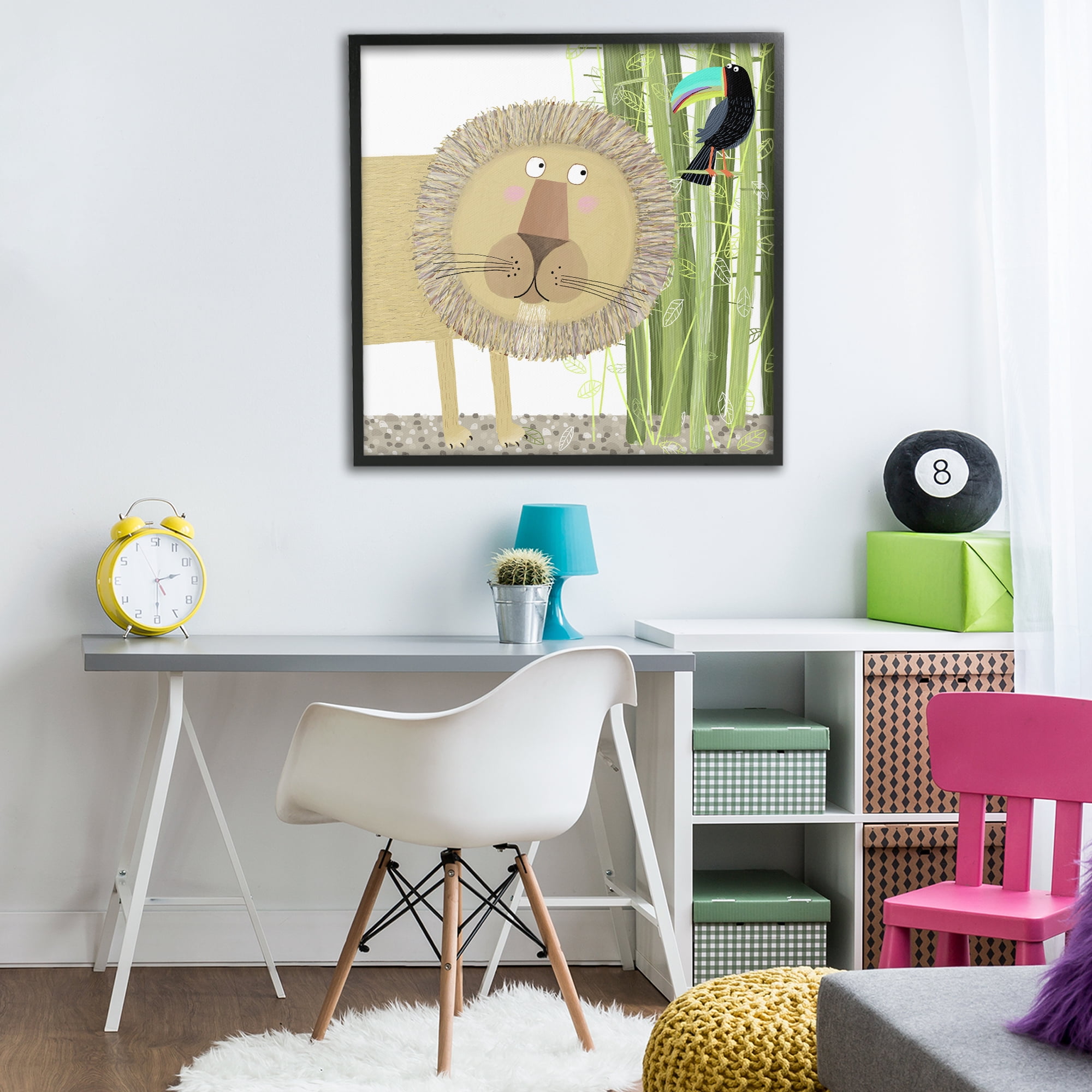 Stupell Industries Lion with Bamboo Trees & Toucan Black Framed Giclee Art, design by Carla Daly