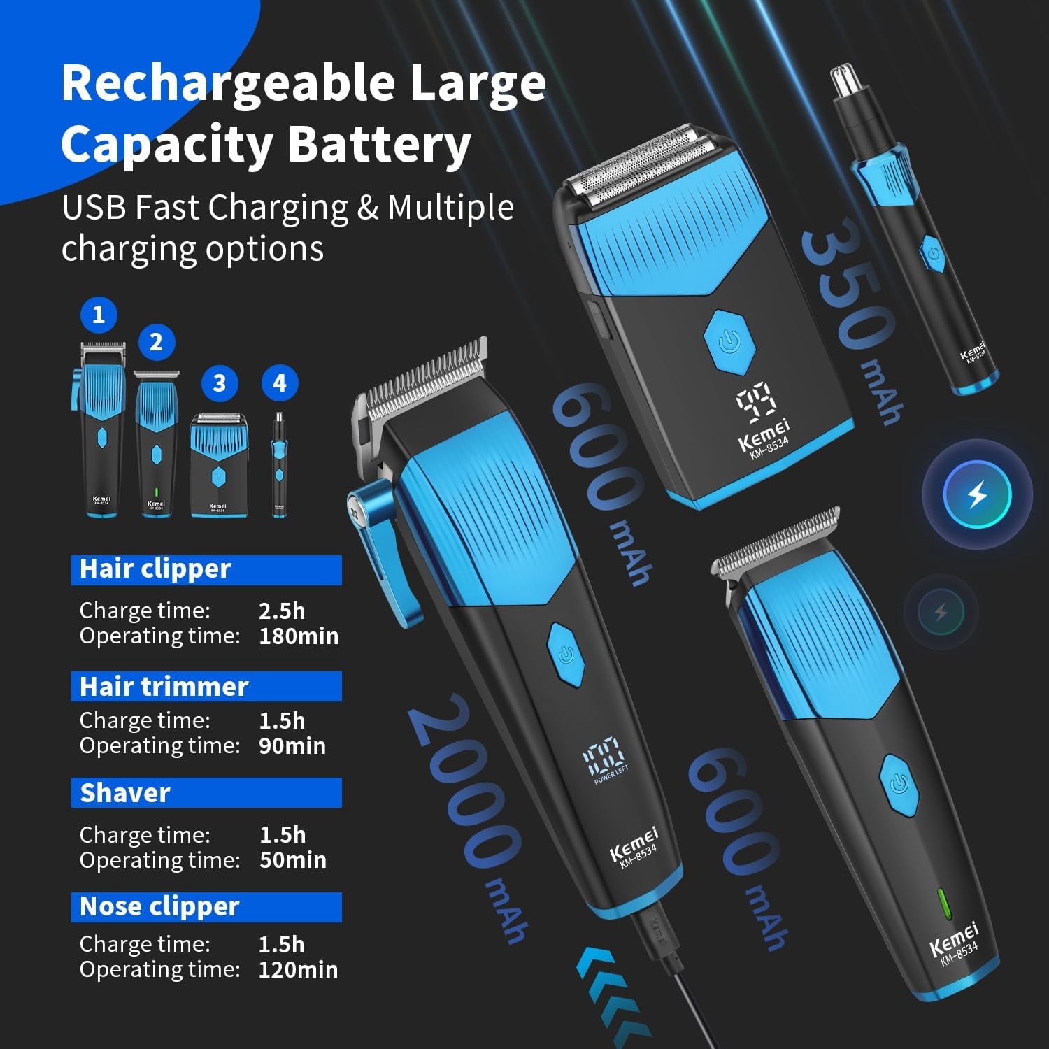 KEMEI 8534 Professional Hair Clippers Set for Men, Electric Hair