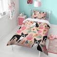 thumbnail image 4 of Pink Boston Terrier and Flower Duvet Cover and Pillowcase Set for Single Bedding, Bedroom Accessories for Kids Teens, 4 of 5