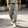 thumbnail image 2 of Atkumj Athletic Pants for Men with Pockets Fashion Crinkle Texture Drawstring Casual Pants Elastic Waistband Solid Color Straight Fit Trousers for Men S, 2 of 6