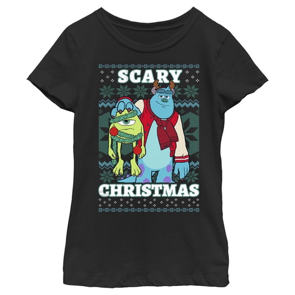 Girl's Disney Monsters Inc. Mike and Sully Scary Christmas Graphic Tee Black Small