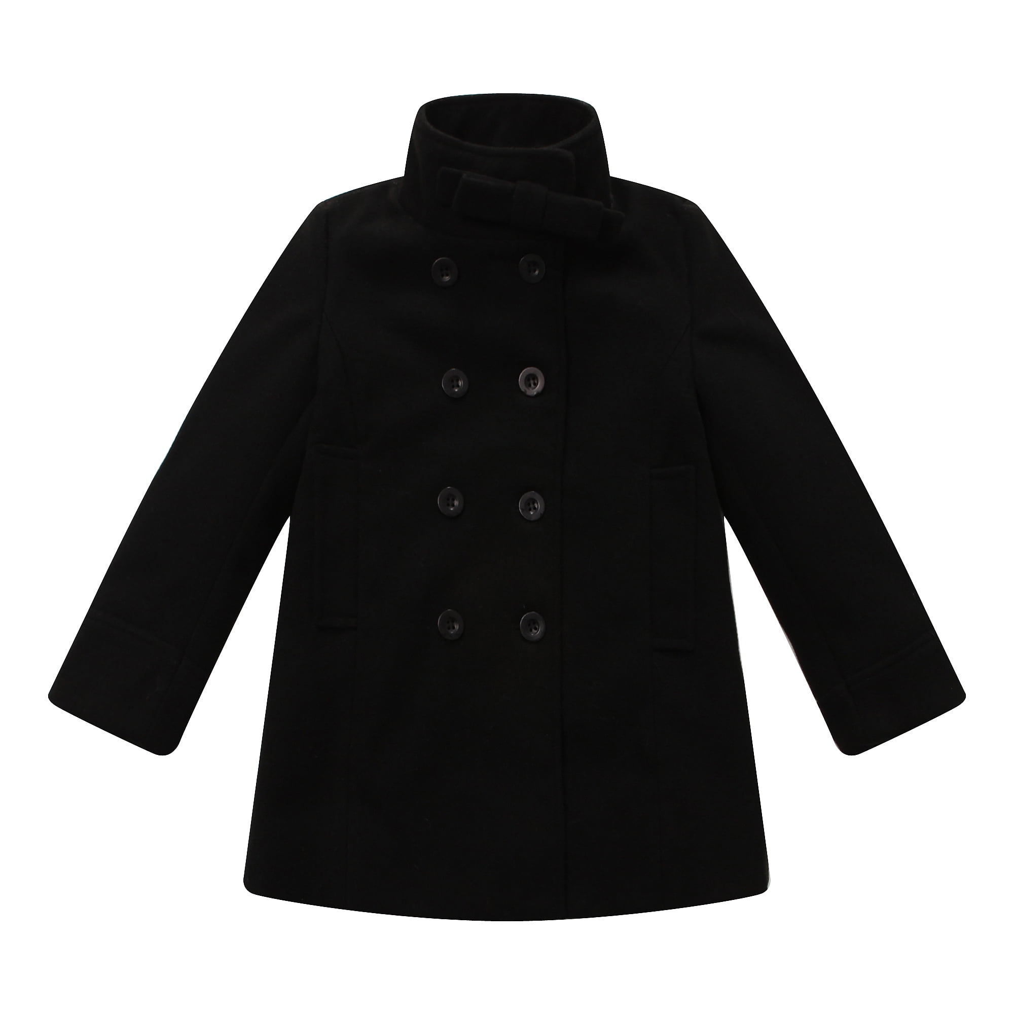 Little Girls Black DoubleBreasted Little Stand Collar Jacket 3/4