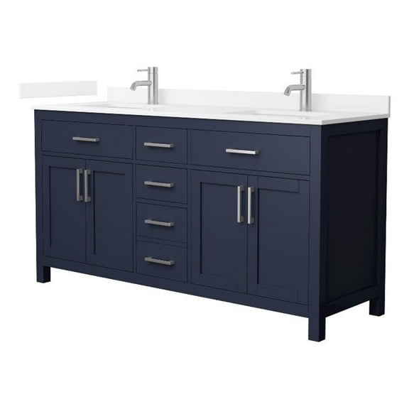 Beckett 66" Dark Blue Double Vanity & White Quartz Top (1-Hole) & Nickel Trim