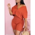 thumbnail image 1 of Lovelywholesale Casual V Neck Elastic Jacinth Two Piece Shorts Set, 1 of 2