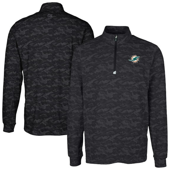 Men's Cutter & Buck Black Miami Dolphins Big & Tall Traverse Eco Camo Tri-Blend DryTec Quarter-Zip Jacket