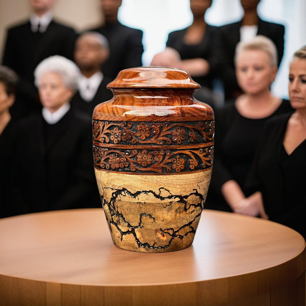 Wooden Cremation Urn for Human Ashes Handcrafted Urn for Adult Men & Women Memorial Urn for Ashes Decorative Burial & Funeral Urn
