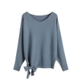 thumbnail image 2 of gbyLJF Women's Oversized V Neck Sweater Loose Fit Long Sleeve Side Tie Pullover Casual Soft Knit Tops Blue,Free Size, 2 of 8