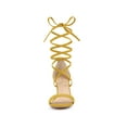 thumbnail image 6 of BLISSFUL STEP Women's Shoes Lace Up Chunky Heels Open Toe Faux Suede Sandals Yellow 8, 6 of 8