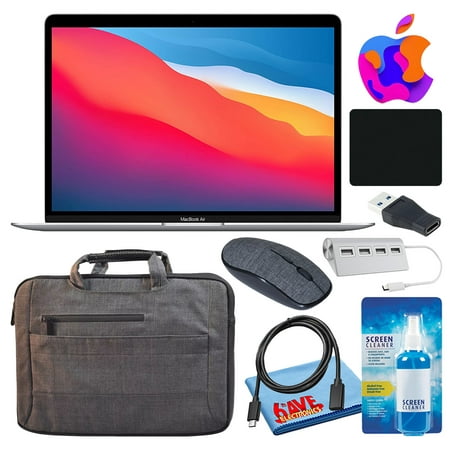 Apple MacBook Air 13" Laptop (M1 Chip, 8-Core CPU, 8GB RAM) (Late 2020, 256GB SSD, Silver) (MGN93LL/A) Bundle with Gray Carrying Bag + USB Hub + More