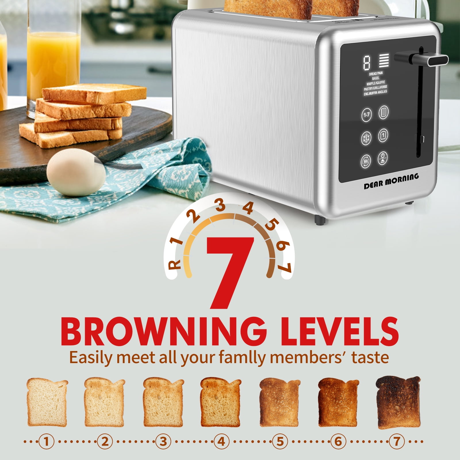 Dear Morning Touch Screen Toaster with 5 Bread Selection 7 Shade Setting  (Silver)