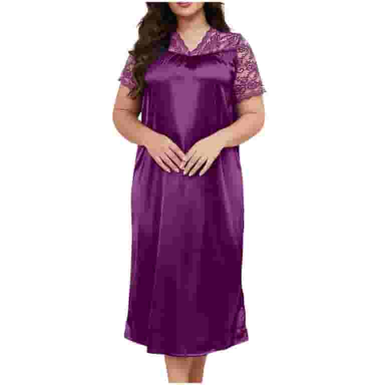 Sakmal Plus Size Soft Nightgowns Women Lace Loungewear Short