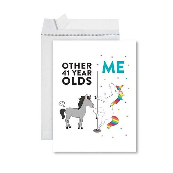 Koyal Wholesale Funny  All Occasion Jumbo Card, Horse Unicorn, Blank Greeting Card with Envelope, 41 Year Olds, Set of 1