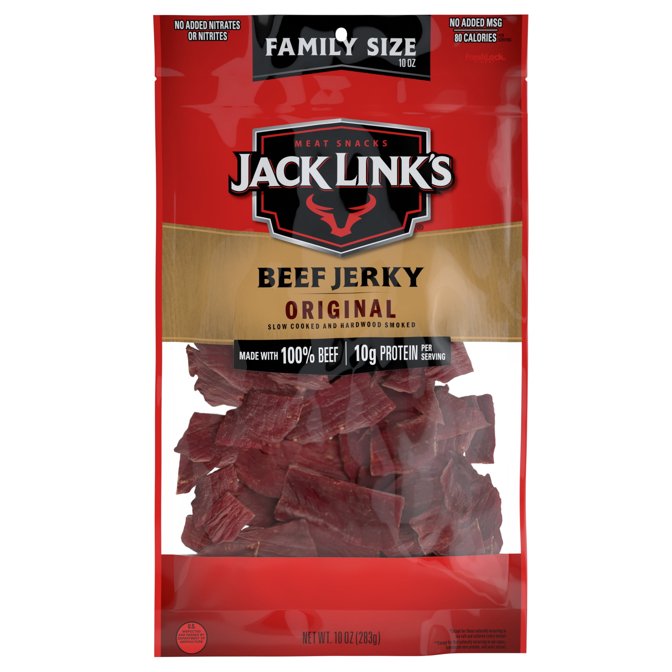 (2 pack) Jack Link’s Beef Jerky, Made with 100% Beef, Original Flavor, 10g of Protein per Serving, 10 Ounce Bag