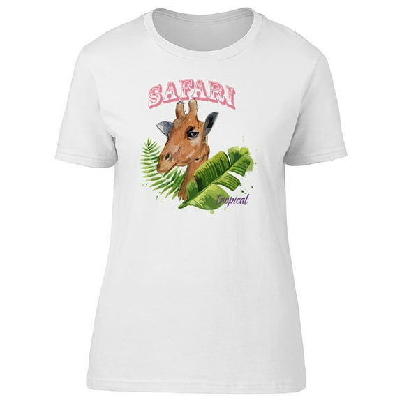 Giraffe Exotic Tropical Leaves Tee Women's -Image by Shutterstock