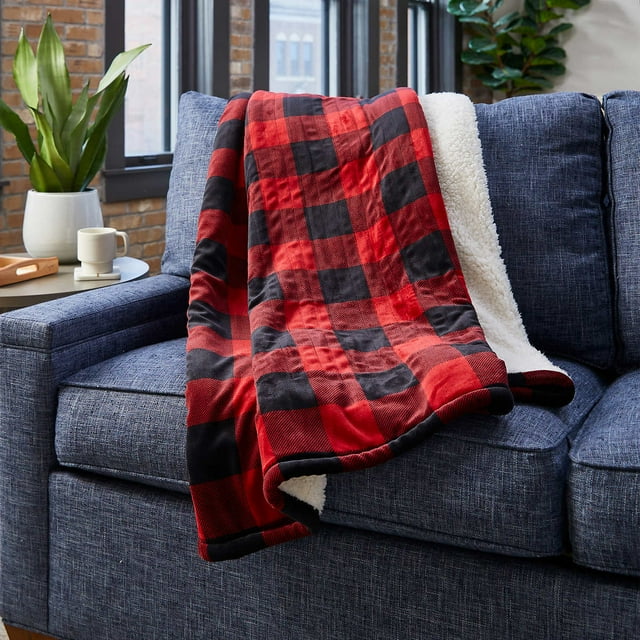 Sunbeam Northern Luxe Jeté Chauffant Réversible en Sherpa, Rouge