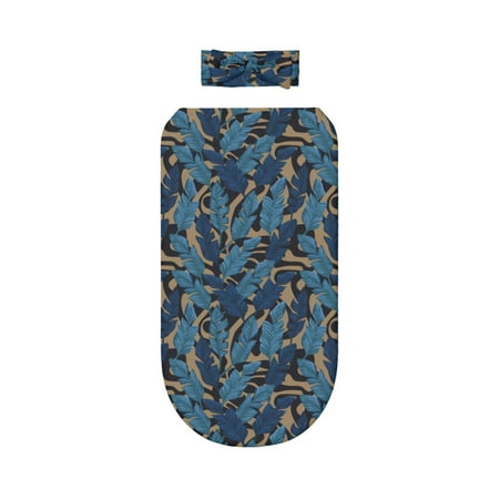 

Lafuoo Blue Leaves A Pattern 0-6 Months Newborn Swaddle Bag Headband Set for Girls Clothes Baby Care Products
