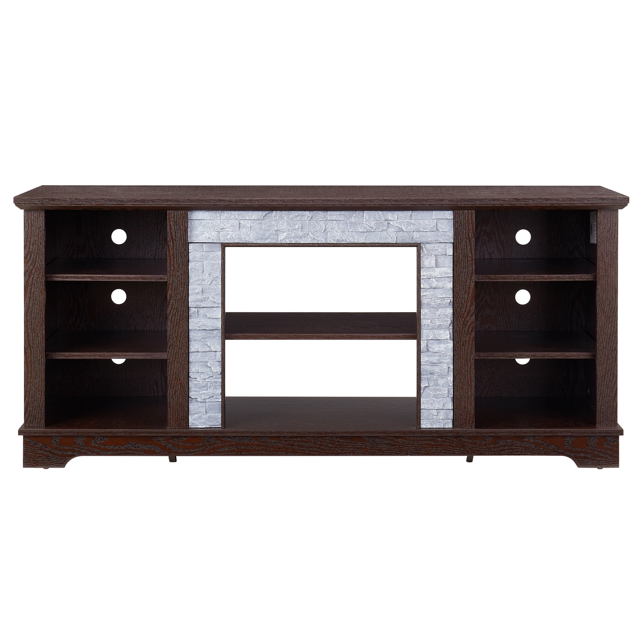 Aukfa TV Stand for TVs up to 65" with Faux Stacked Stone Surround for Living Room, Cherry