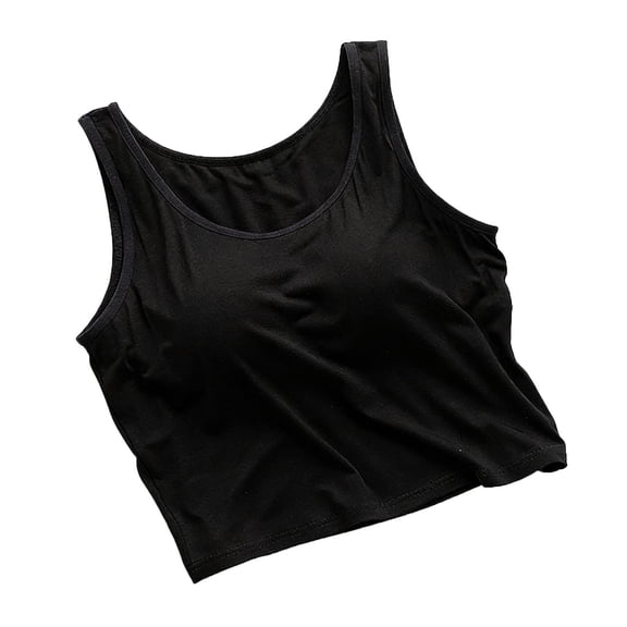 Htigea Womens Crewneck Tank Tops Summer Sleeveless Camisole Lightweight Breathable Gym Workout Tanks with Built in Bra Black S