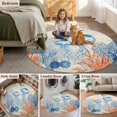 thumbnail image 6 of Summer Ocean Round Living Room Rugs 4 ft, Blue Jellyfish Orange Corals Shells Starfish Retro Washable Area Rug with Non-Slip Sturdy Edge Binding Round Carpet for Entryway Kitchen Bedroom Bathroom, 6 of 9