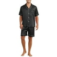 thumbnail image 2 of Conjunto de pijamas de satén INSPIRE CHIC para el Día del Padre, pijamas de dormir de manga corta para hombres, ropa de casa de dos piezas con bolsillos, pijamas suaves para la noche en negro, 2 of 6