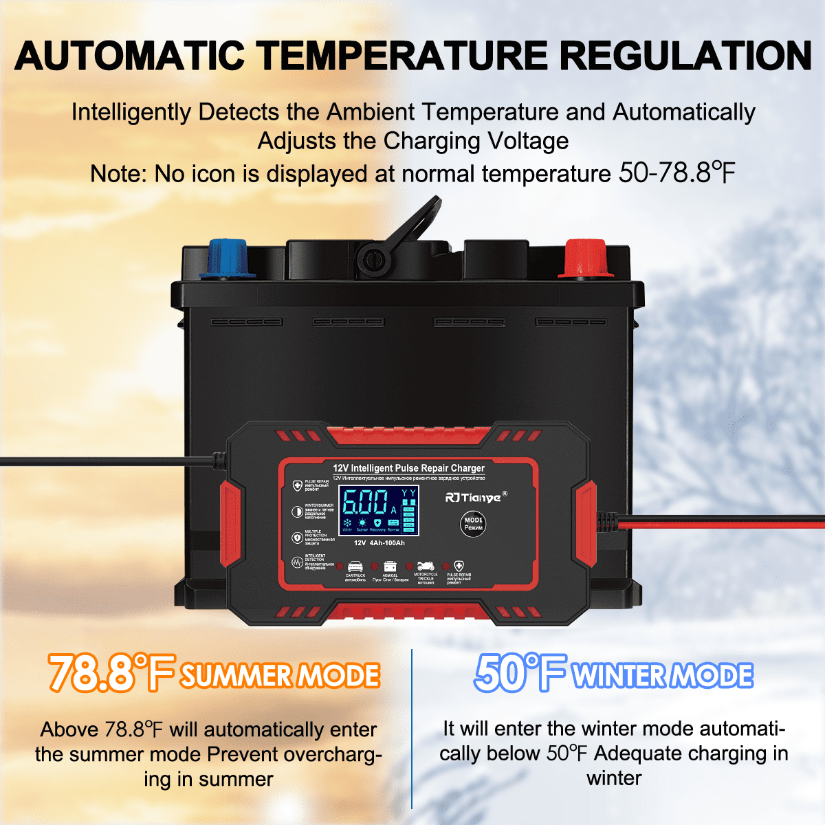Automatic Battery Charger, 12V/6Amp Battery Maintainer, GPED Smart Car Trickle Charger with Temperature Compensation Auto Stop for Car Truck Motorcycle Lawn Mower Boat Marine Lead Acid Batteries,Red