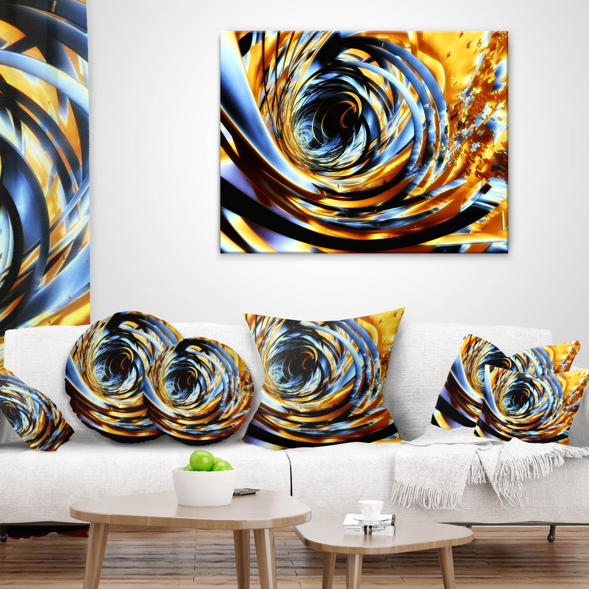 Designart Fractal 3D Whirlwind Stripes - Contemporary Throw Pillow - 16x16