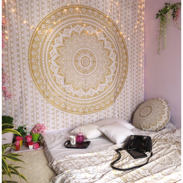 Golden Tapestry Boho Mandala Hippie Tapestries Bohemian Mandala