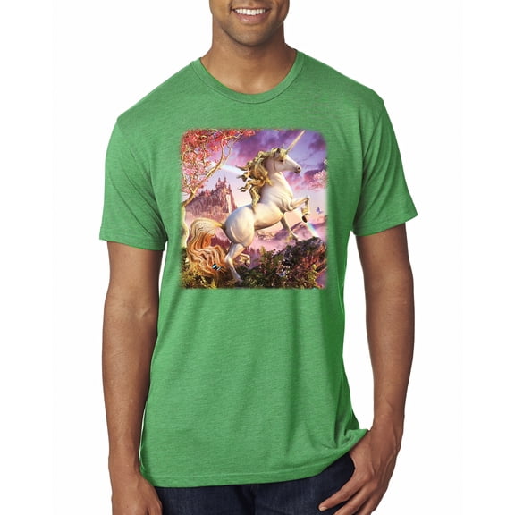 Wild Bobby, Unicorn Fanstasy Rainbow Castle Male Premium Tri Blend T-Shirt, Envy, Small