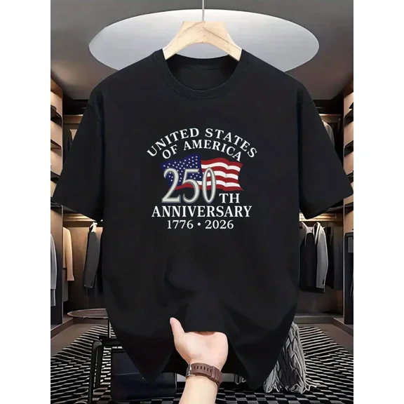 Men's USA 250th Anniversary T-Shirt 1776-2026 Patriotic United States Short Sleeve Tee Black