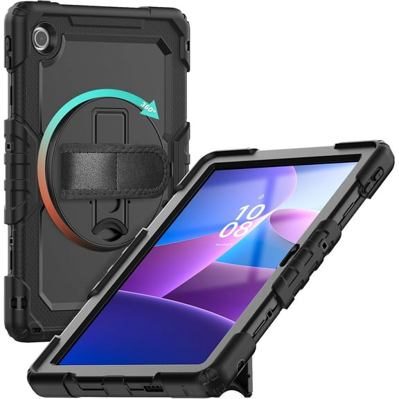 Case for Lenovo Tab 10.1 inch 2025 Tablet, Rugged Heavy Duty Shockproof Rotating Kickstand Protective Cover for Lenovo Tab 10.1 TB-311FU / Lenovo Tab K10 (2nd Gen) TB-311XU Black