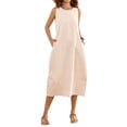 thumbnail image 2 of Summer Dresses for Women Casual Maxi Dress Vacation Long Sundresses Plaid Striped with Pockets Camel Stripe L, 2 of 9