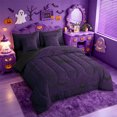 thumbnail image 2 of Homewish Spooky Halloween Spider Web 7 Pieces Full Size Bedding Sets,Flying Bat Pattern Full Size Bed in a Bag,Purple Black,Black Reversible, 2 of 8
