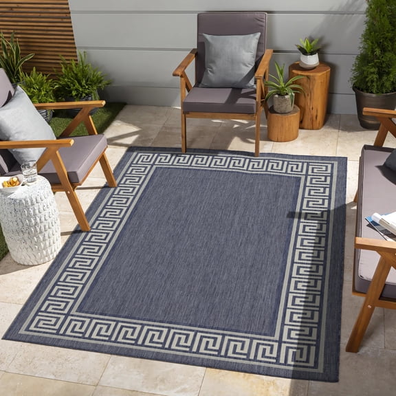 5ft 3in x 7ft 3in Indoor/Outdoor Area Rug,Classic Geometric Modern Border Design