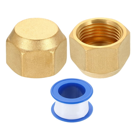 4Pack 5/8" Tube OD Brass Flare Cap, 7/8"-14 UNF Female Thread SAE Pipe Fitting