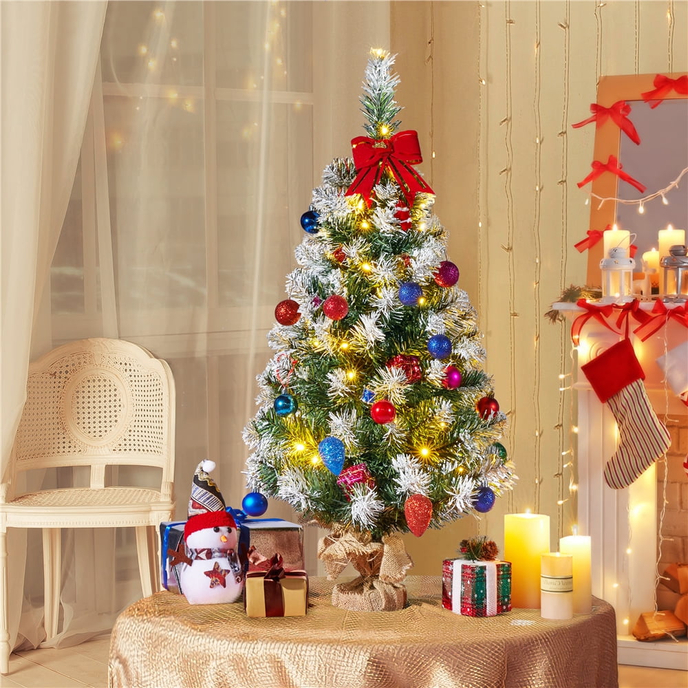 Topeakmart 3 Ft Prelit Frosted Tabletop Mini Artificial Christmas Tree Holiday Decoration with