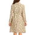 thumbnail image 3 of INSPIRE CHIC Women's Floral Collar Long Sleeve Tie Waist Midi Shirt Dress XS Khaki, 3 of 6