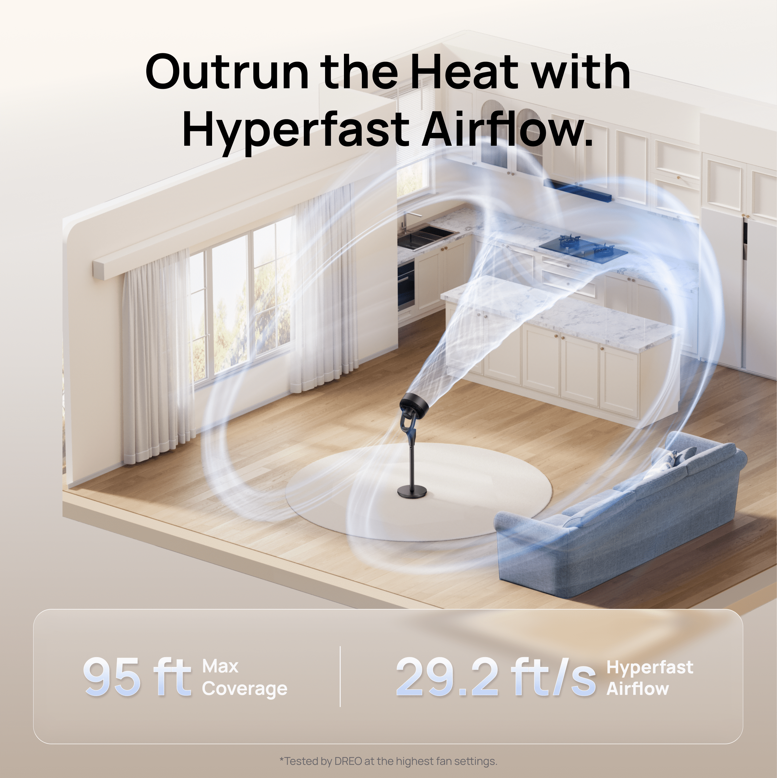 DREO Pedestal Fans for Home, 20dB Ultra Quiet, 2-in-1 Table Floor Fan, 29.2 ft/s Hyperfast Airflow, 90° Oscillation 105° Tilt Standing Fan, 3 Modes 8 Speeds with Remote, 8H Timer, Aroma Pad, 2026 New