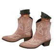 thumbnail image 2 of Mostsola Cowboy Boots for Women Suede Vintage Embroidery Western Ankle Boots Pull on Booties, 2 of 9