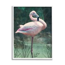 Stupell Industries Flamingo Tropical Jungle Pond Animals & Insects Painting White Framed Art Print Wall Art